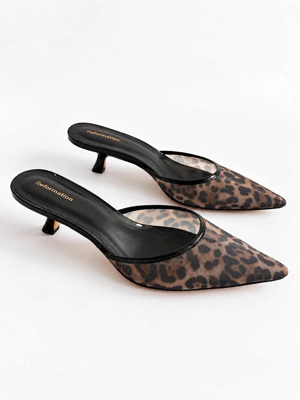 Reformation Wilda Kitten Mule Leopard Print Heels US 6.5
